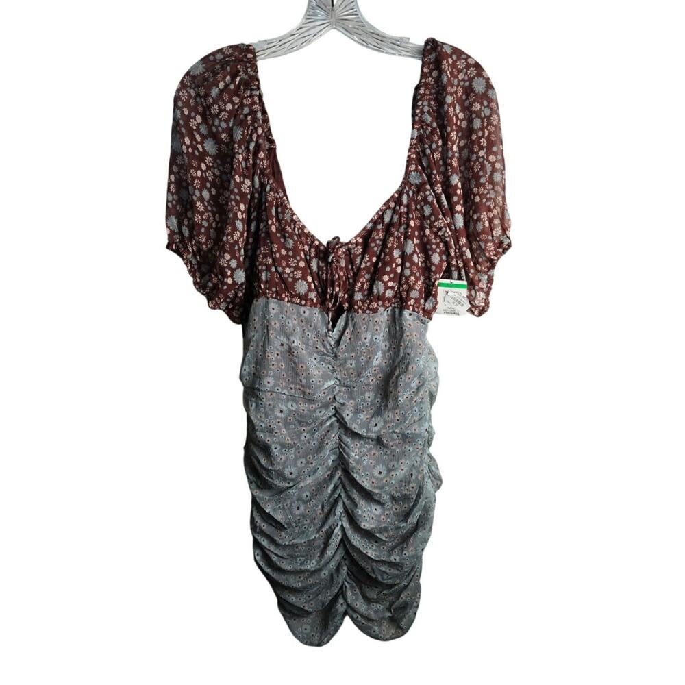 Free People Tessa Floral Ruched Open Back Mini‎ Dress Size Medium NWT